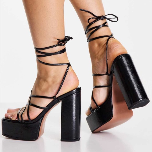 ASOS DESIGN nanon strappy platform heeled sandals in black sz 9 - Picture 2 of 13